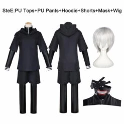 Tokyo Ghoul Cosplay Merch: Ken Kaneki Cosplay Fight Uniform With Mask And Wig -Tokyo Ghoul Store set 3 1