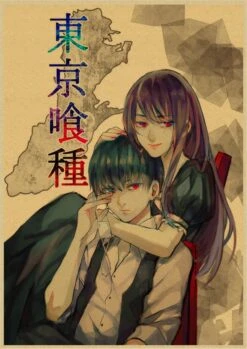 Tokyo Ghoul Poster Merch: Rize And Kaneki Vintage Retro Poster Season 1